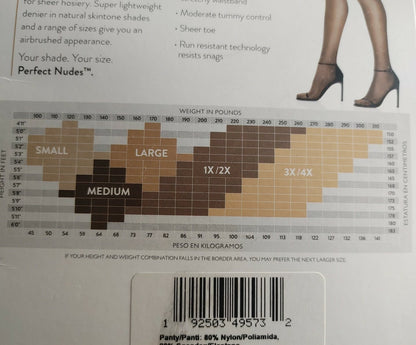 Hanes Women’s Stockings Black 1X/ 2X Tummy Control sheer plus