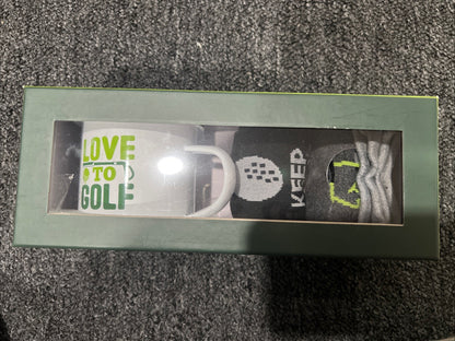Golf Lover’s Gift Mug & Sock Set Crew Socks Men’s 10-13 - New in a Box 