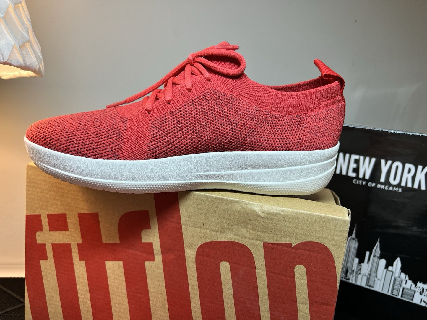 FitFlop Womens F-SPORTY UBERKNIT Athletic Sneakers Breathable Slip on NIN Red