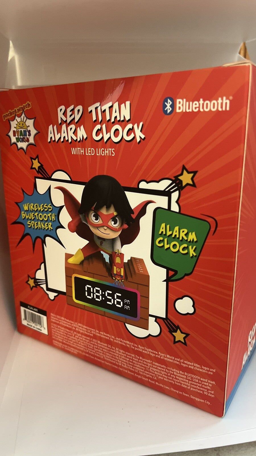 Ryan's World Red Titan Kid's Alarm Clock with Bluetooth Speaker