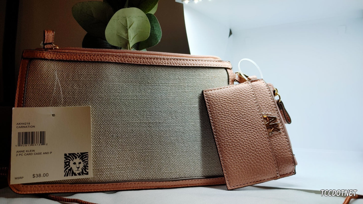 Anne Klein 2-pc Wristlet /Card Case with Pouch in Carnation Pink NWT