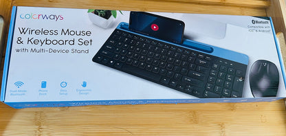Colorways Wireless Mouse &Keyboard Set w/ Multi-Device stand Blue &black