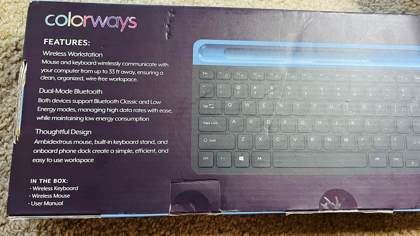 Colorways Wireless Mouse &Keyboard Set w/ Multi-Device stand Blue &black