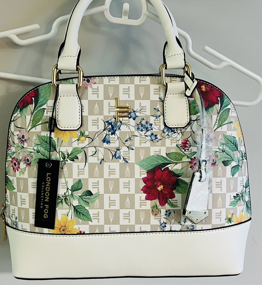 London Fog Women's Tulip Signature Satchel - White Floral  SRP $98