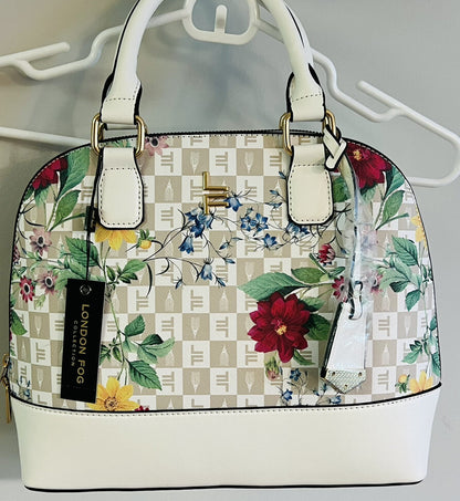 London Fog Women's Tulip Signature Satchel - White Floral  SRP $98