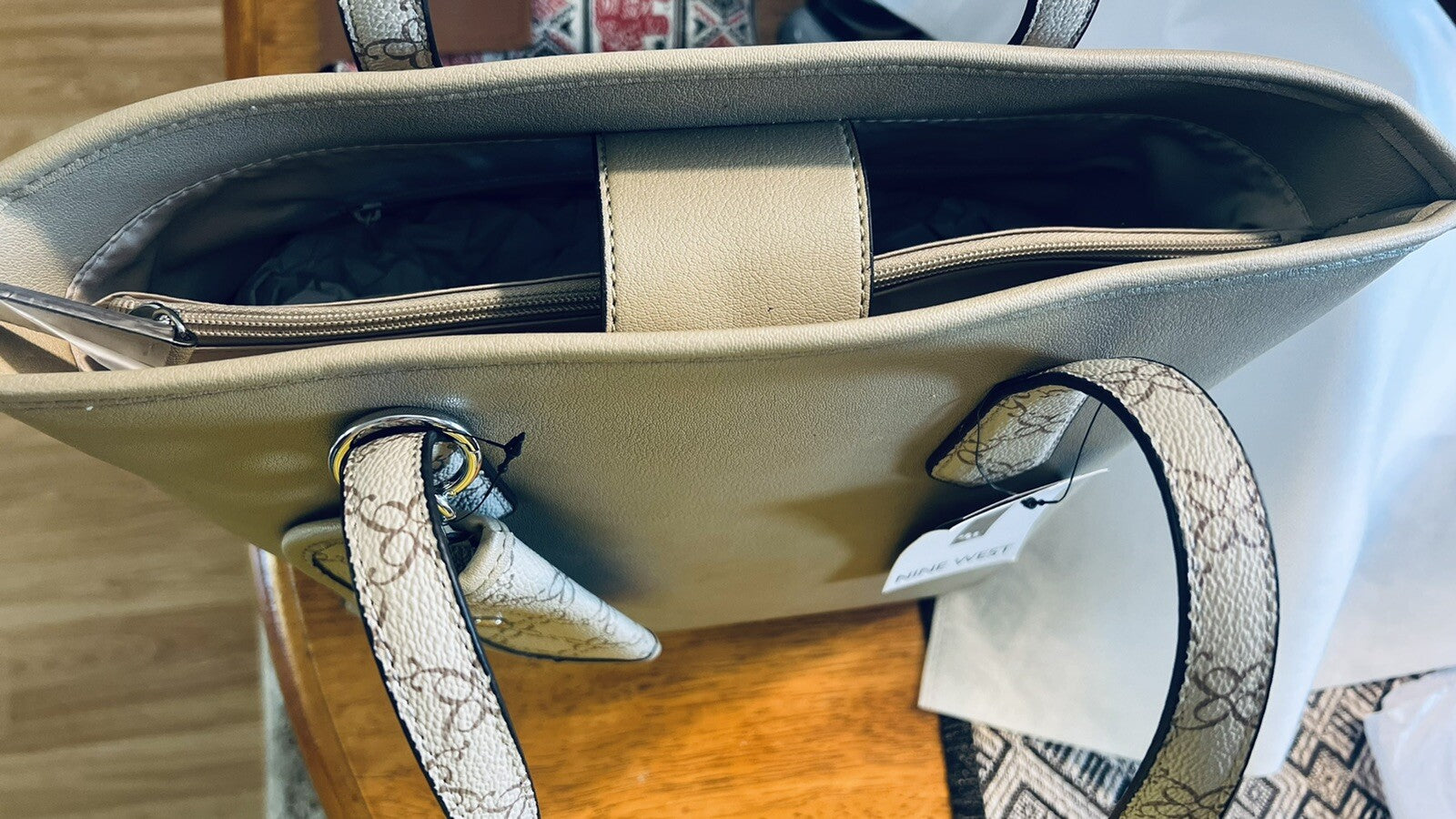 Nine West Jodie Carry all Logo Tote Bag/ Mushroom Multi NWT