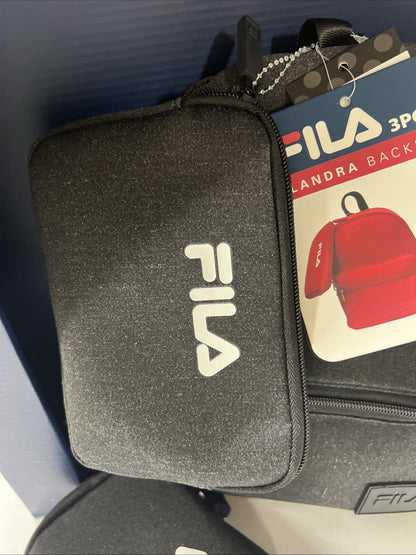Fila Unisex Lilandra Backpack Gray Black With Pouch Medium 3-pc Set Backpack NWT
