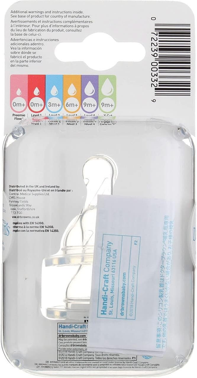 Dr Brown's Level 3 + Wide Neck Baby Bottle Nipple 6m+ Fast Flow 2 pack