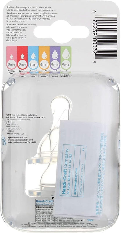 Dr Brown's Level 3 + Wide Neck Baby Bottle Nipple 6m+ Fast Flow 2 pack