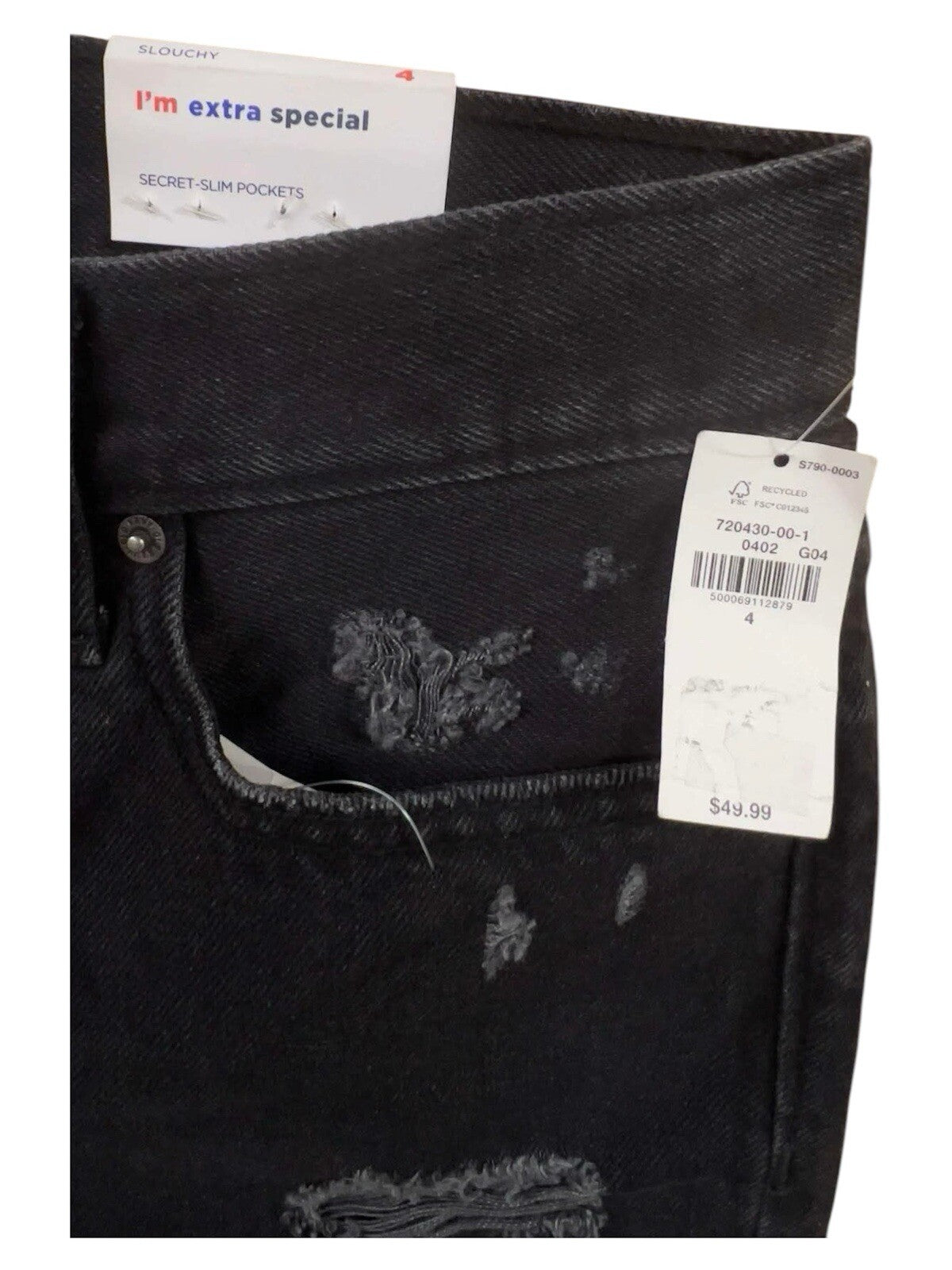 Old Navy Distressed Black Slouchy Straight High Rise Crop Jeans Size 4  NWT