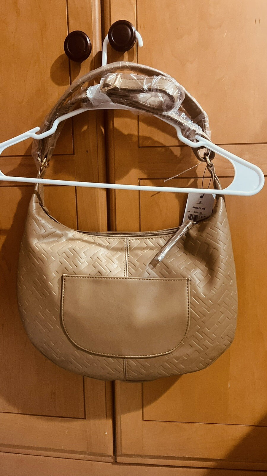 Tommy Hilfiger Cameron II-Convertible Satchel Hobo-TH Bias Embossed PVC