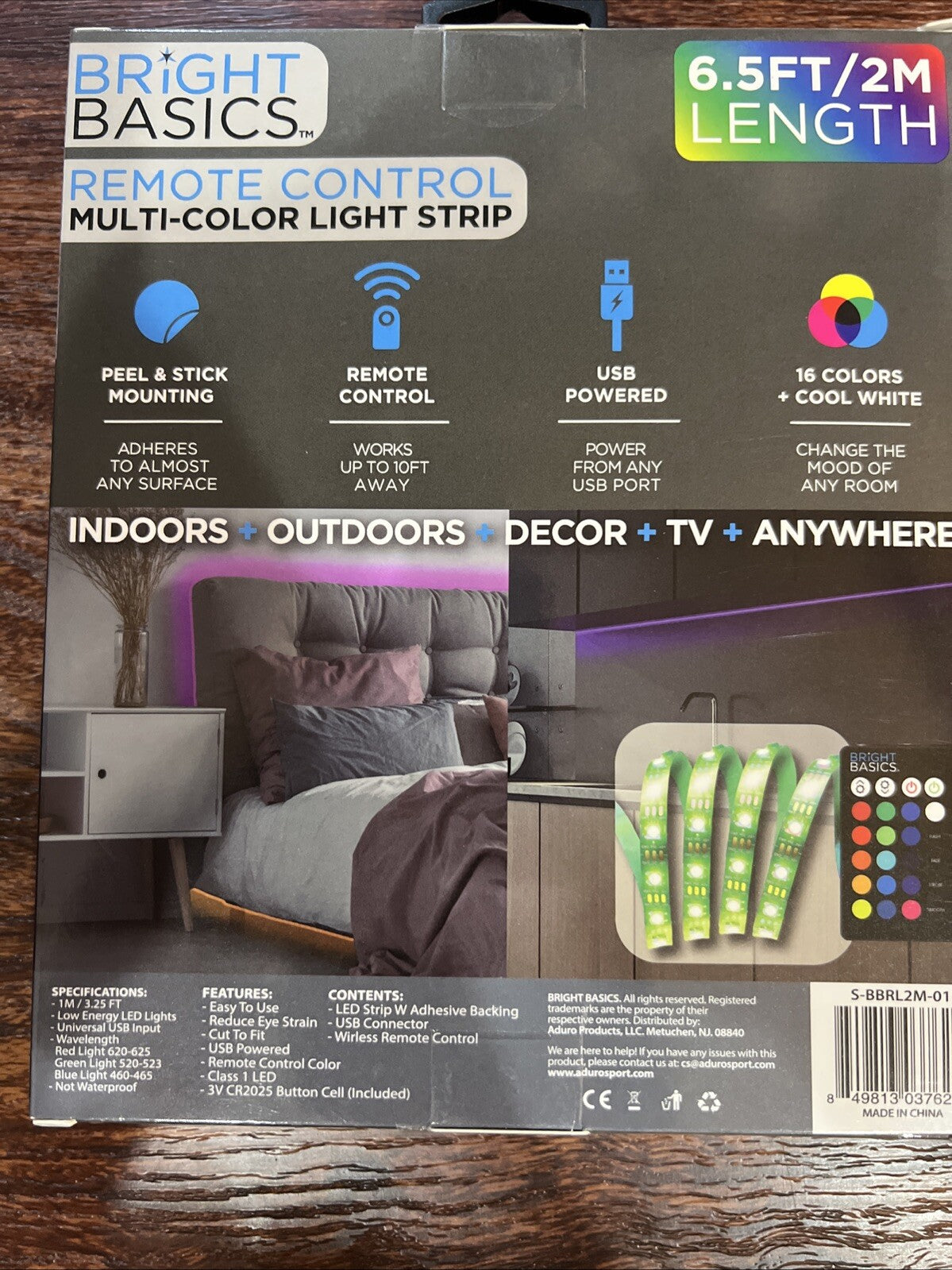 Bright Basics Multi-Color/Multi-White USB LED Light Strip 6.5ft With Remote
