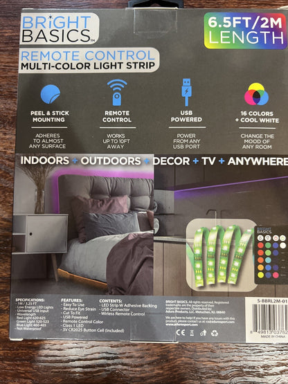Bright Basics Multi-Color/Multi-White USB LED Light Strip 6.5ft With Remote