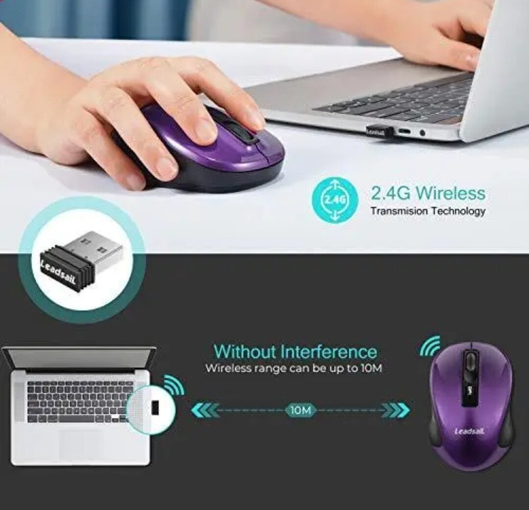 LeadsaiL Wireless Computer Mouse 2.4G Portable Slim Cordless Mouse Less Noise f