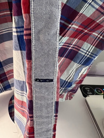 Tommy Hilfiger Men’s Blue Plaid Short Sleeve Button-Down Shirt M