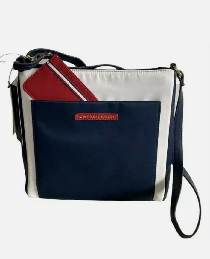 Tommy Hilfiger Shopper Nylon Bag Navy Blue/White/ Red w/ Pouch/Card Case