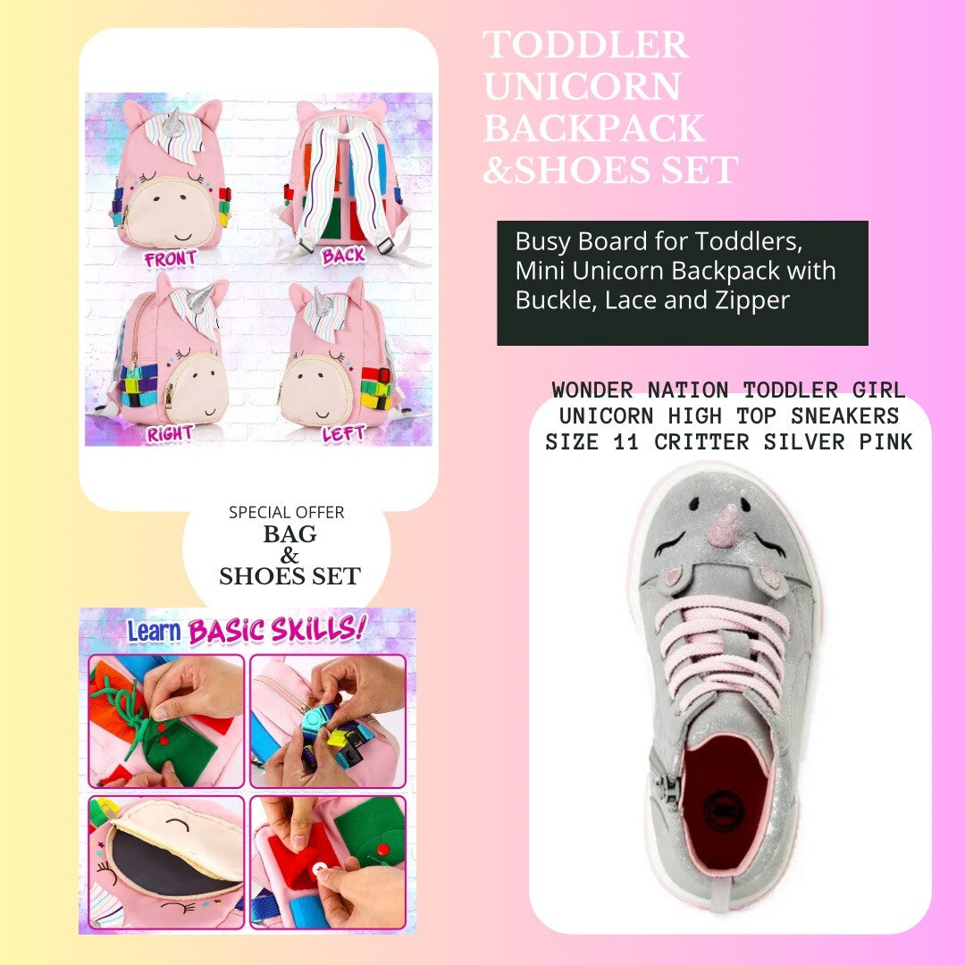Toddler Girl Unicorn Shoes Size 11  & Busy Board Unicorn Backpack Set New