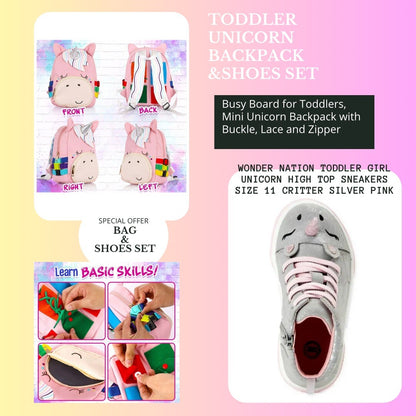 Toddler Girl Unicorn Shoes Size 11  & Busy Board Unicorn Backpack Set New