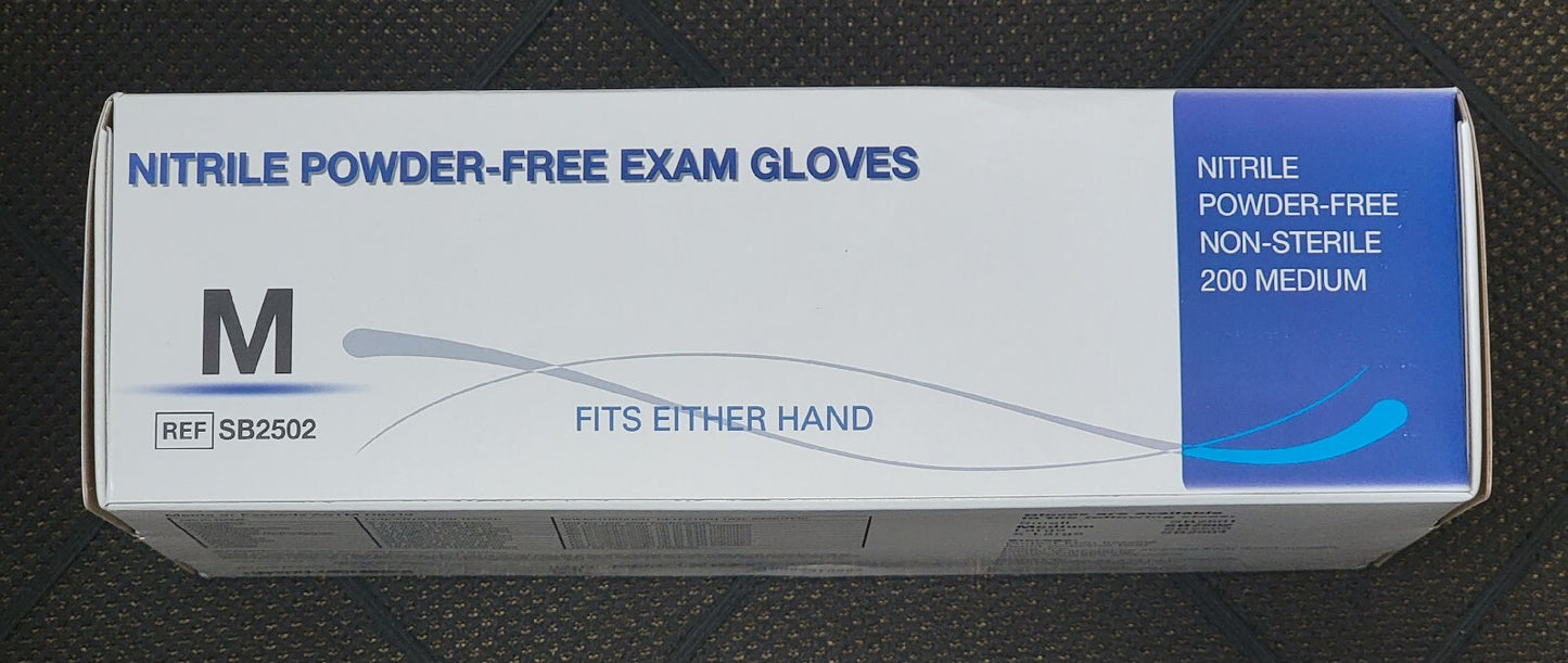 NITRILE 200 Count Box Blue Exam Gloves, Powder-Free, Medium. SB2502 