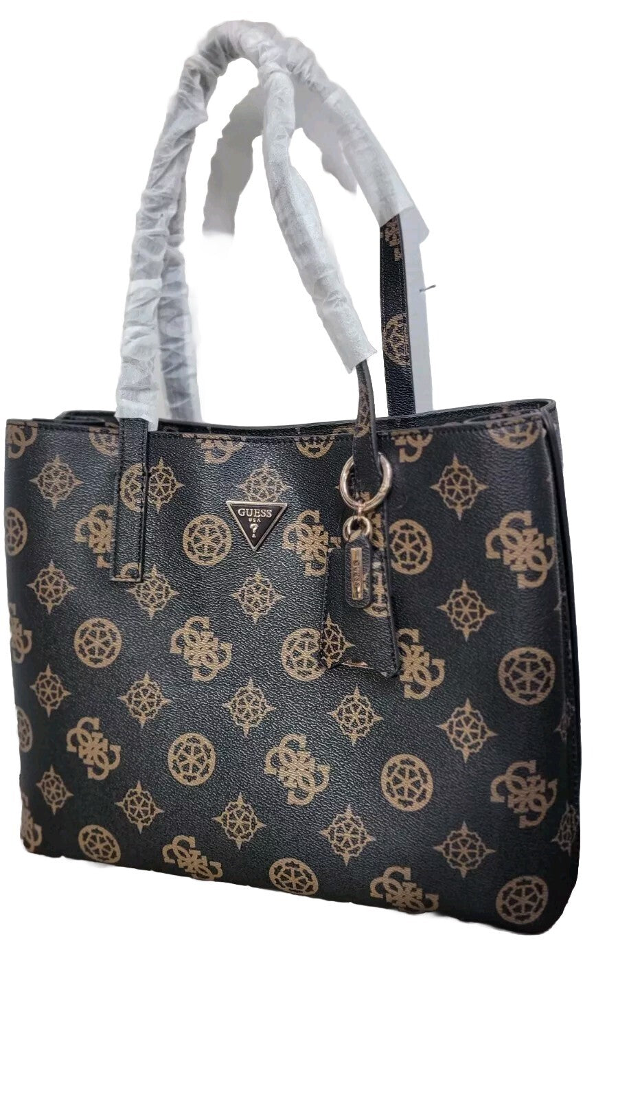 Guess Meridian Women's Luxury Tote Handbag Top Handle Mocha Purse Signature New