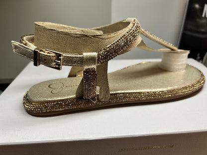 Jessica Simpson Women's Oliara T-Strap Sandals Champagne Gold Sparkle Flat 6.5 M