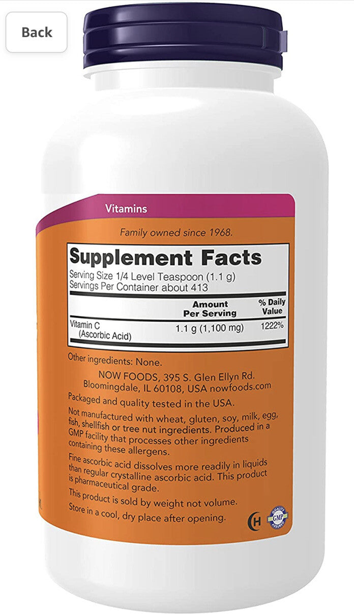 Now vitamin c crystals ascorbic acid Antioxidant protection 1 LB New