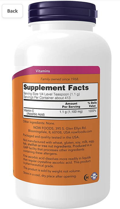 Now vitamin c crystals ascorbic acid Antioxidant protection 1 LB New