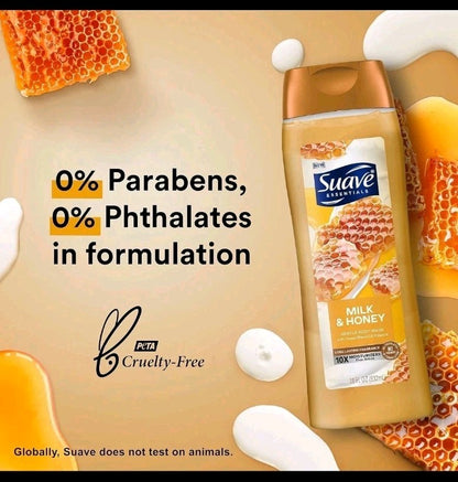 Suave Moisturizing Body Wash, Milk & Honey /18 Oz Pack of 6