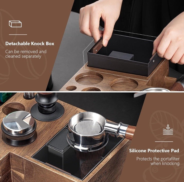 Morils Premium Walnut Espresso Knock Box 8 in 1 Espresso Organizer Box