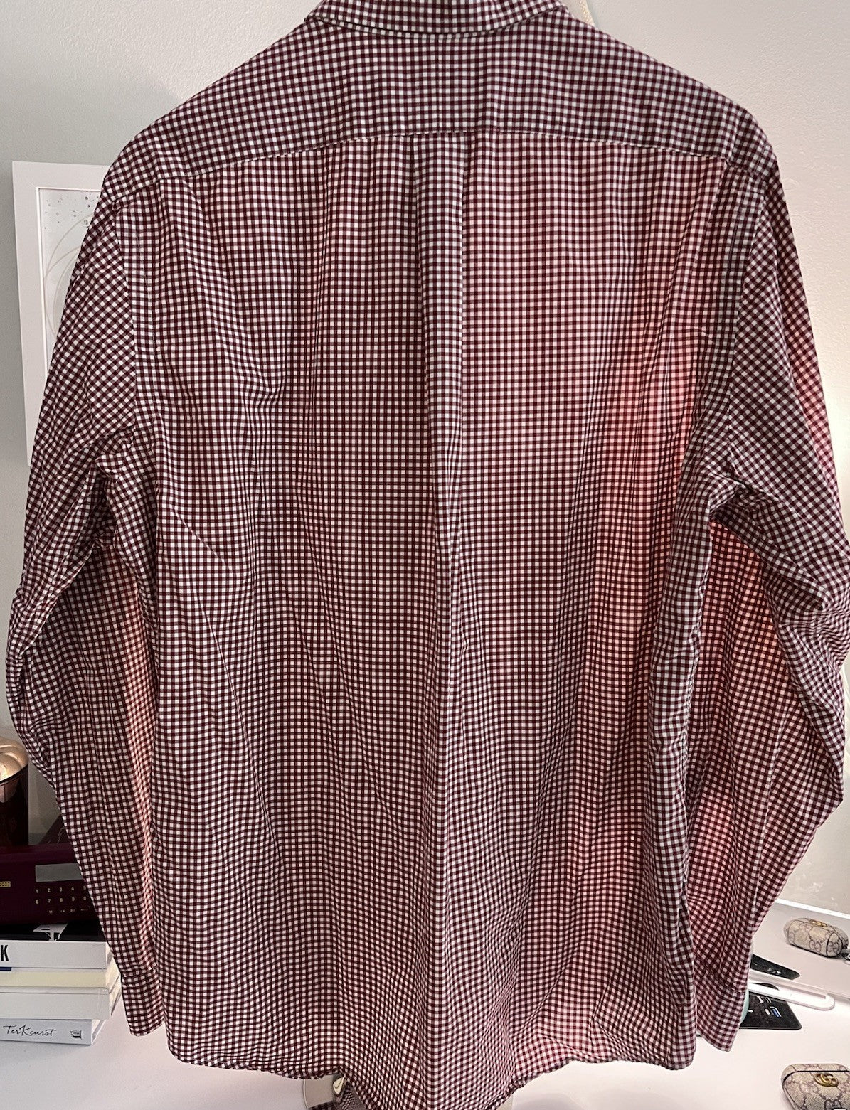Polo Ralph Lauren Cotton/Stretch Navy Burgundy GINGHAM Shirt CLASSIC FIT L Pony