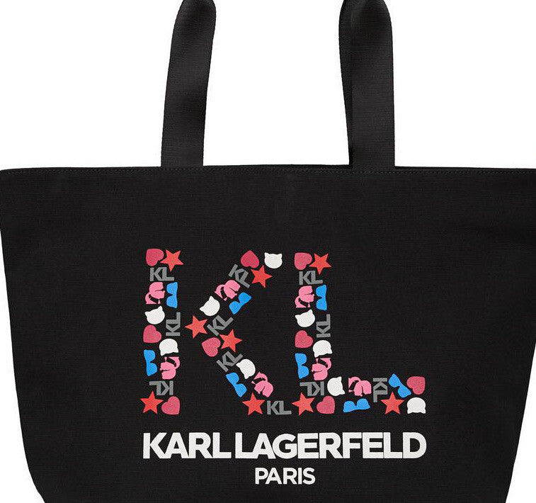 Karl Lagerfeld Icon & Logo Printed Tote Hand Bag Black  NWT $148.00