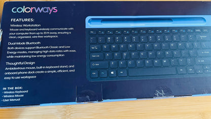 Colorways Wireless Mouse &Keyboard Set w/ Multi-Device stand Blue &black