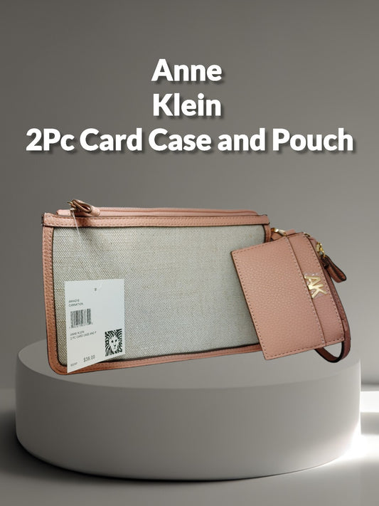 Anne Klein 2-pc Wristlet /Card Case with Pouch in Carnation Pink NWT
