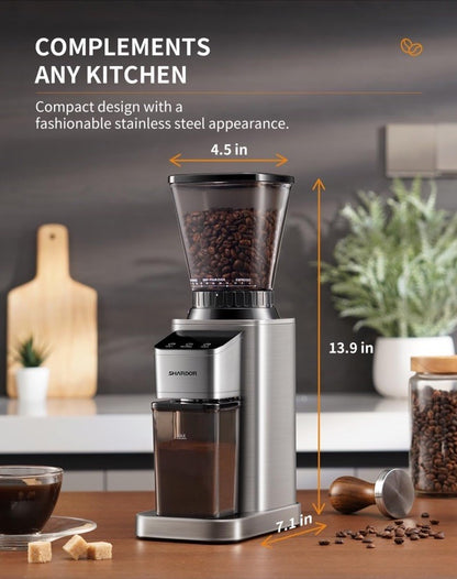 Anti-Static Conical Burr Coffee Grinder with Precision Timer Touch Screen NIB