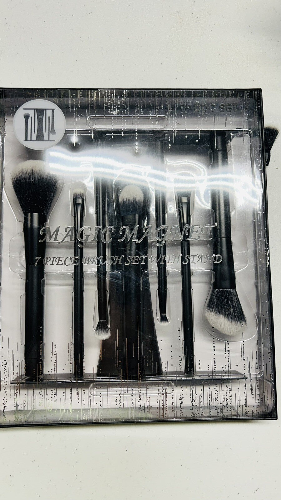 Premium Professional Cosmetic Magnet Brush Gift Set with Standing Holder, Black