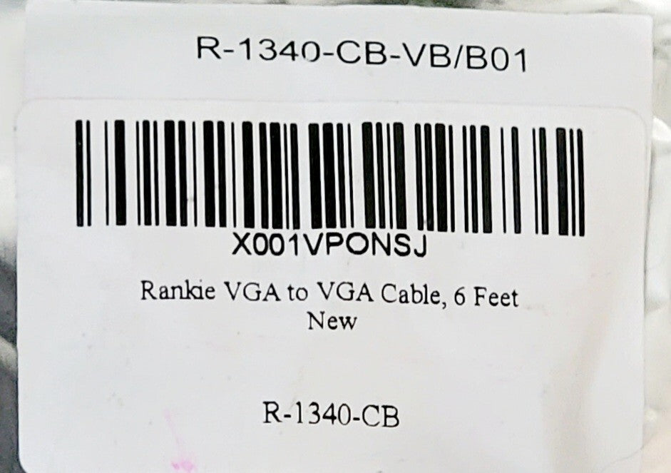 New Rankie VGA to VGA Monitor Cable 6 Feet R-1340-CB New VGA to VGA Cable