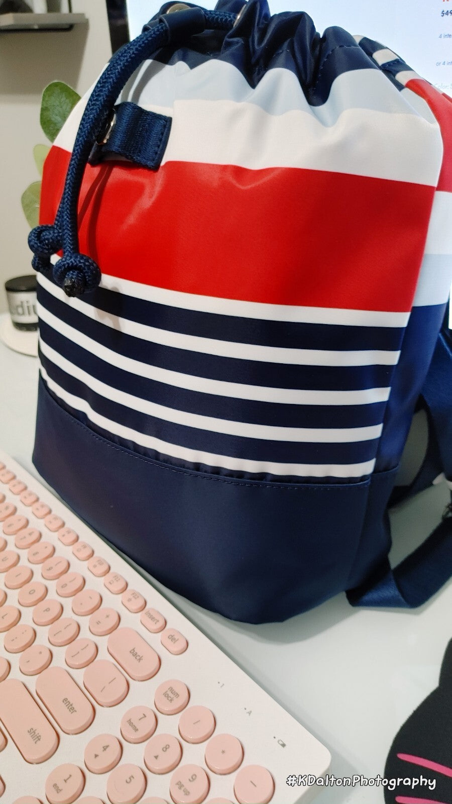 Tommy Hilfiger Women Navy Multi Stripe Portland Flap Nylon Backpack NWT 118$
