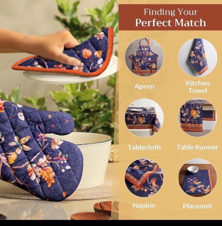 Oven Mitt & Pot Holder Set Maison d'Hermine 100% Cotton 7.5"x13" & 8"x8"