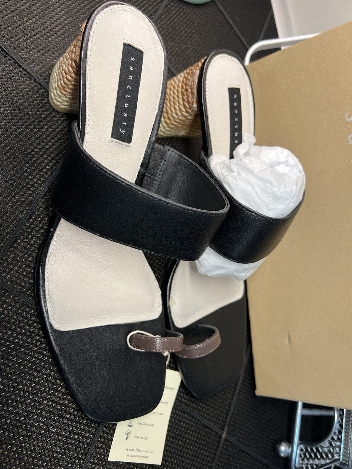 Sanctuary Womens Bold Black Mocha Leather Slip On Heels Shoes  9.5M New In Box