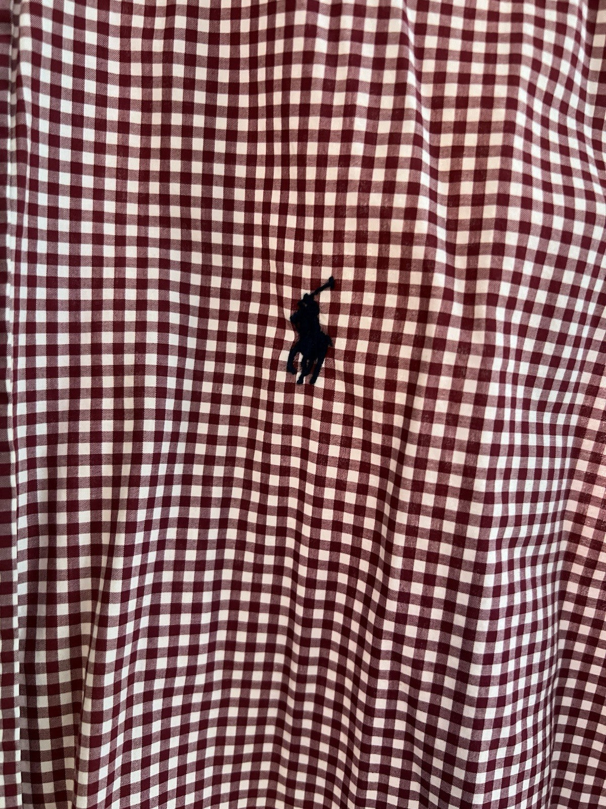 Polo Ralph Lauren Cotton/Stretch Navy Burgundy GINGHAM Shirt CLASSIC FIT L Pony