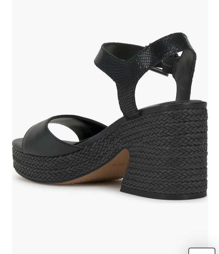 Vince Camuto Ranneli Black Two Tone Snake Leather Espadrille Sandals