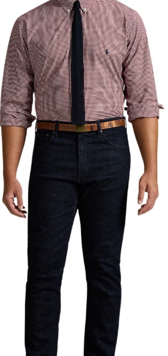 Polo Ralph Lauren Cotton/Stretch Navy Burgundy GINGHAM Shirt CLASSIC FIT L Pony