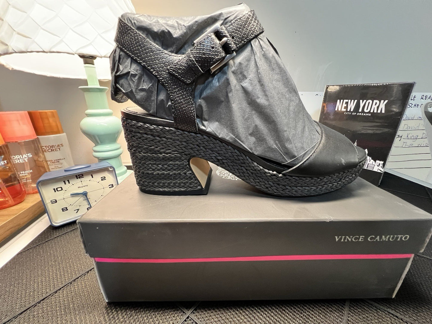 Vince Camuto Ranneli Black Two Tone Snake Leather Espadrille Sandals