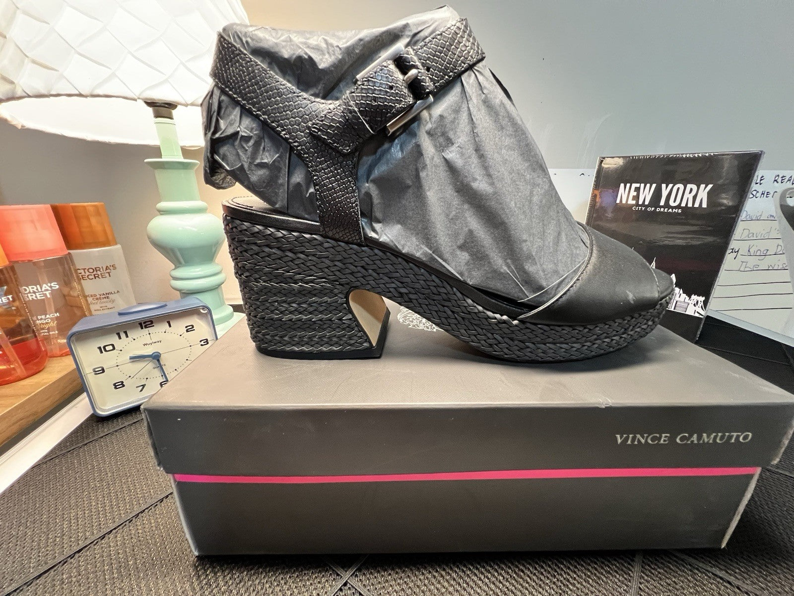 Vince Camuto Ranneli Black Two Tone Snake Leather Espadrille Sandals