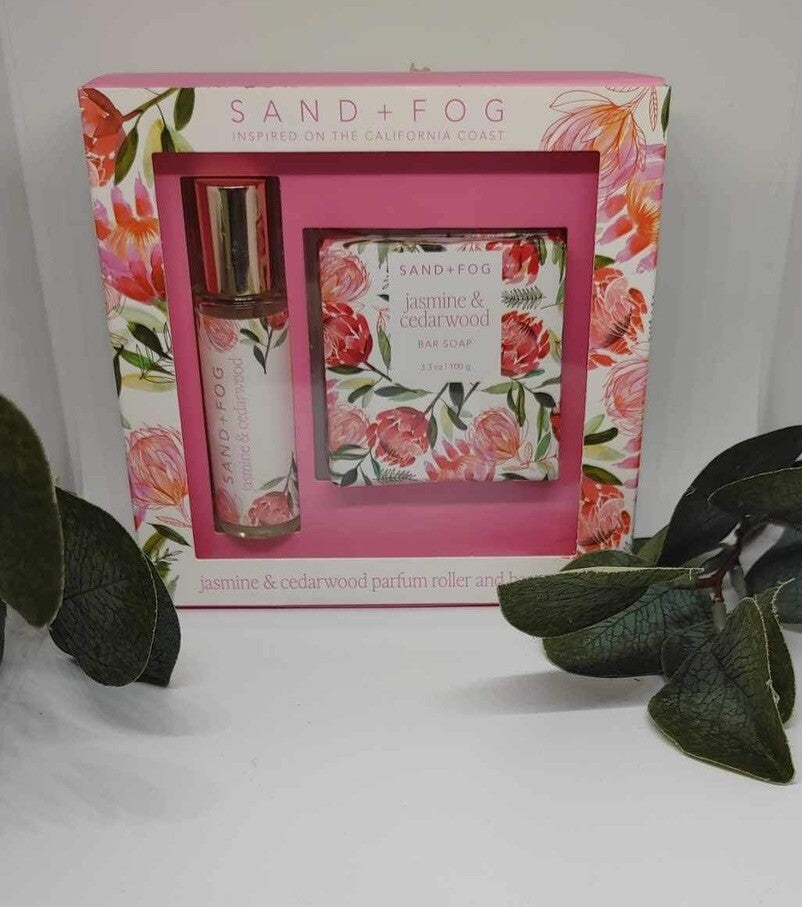 Sand + Fog JASMINE & CEDARWOOD Parfum Roller and Bar Soap Set NIB SEALED