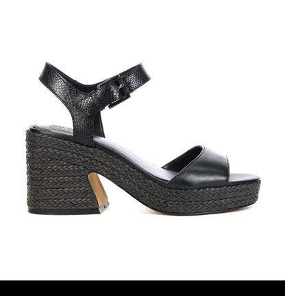 Vince Camuto Ranneli Black Two Tone Snake Leather Espadrille Sandals