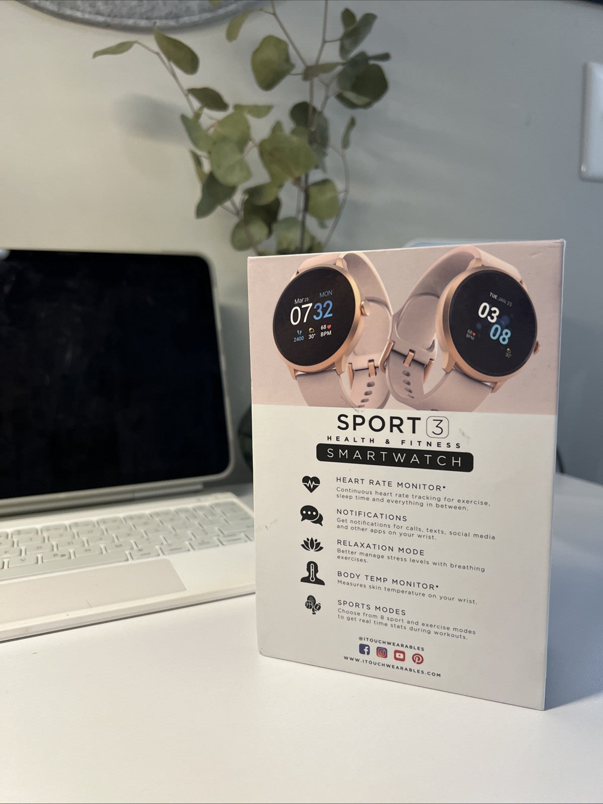 iTouch Sport 3 Smartwatch Fitness Tracker: Rose Gold Case Blush Strap (Openbox)