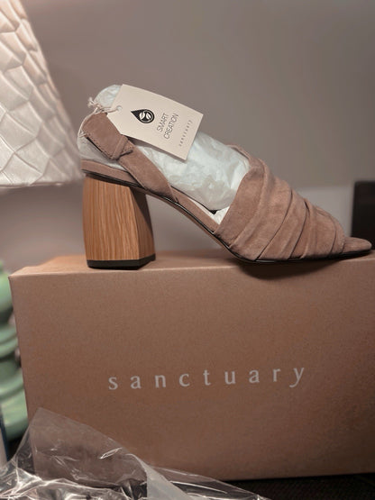 Sanctuary Regal Slouchy Asymmetric  Desert Taupe Sz 8.5 Wood Block Heel MSRP$139