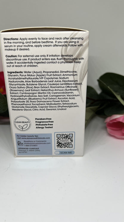 Advancd Clinicals Xl Boost Hyaluronic, Extra Dry Skin Gel Cream, 2 oz Unscented