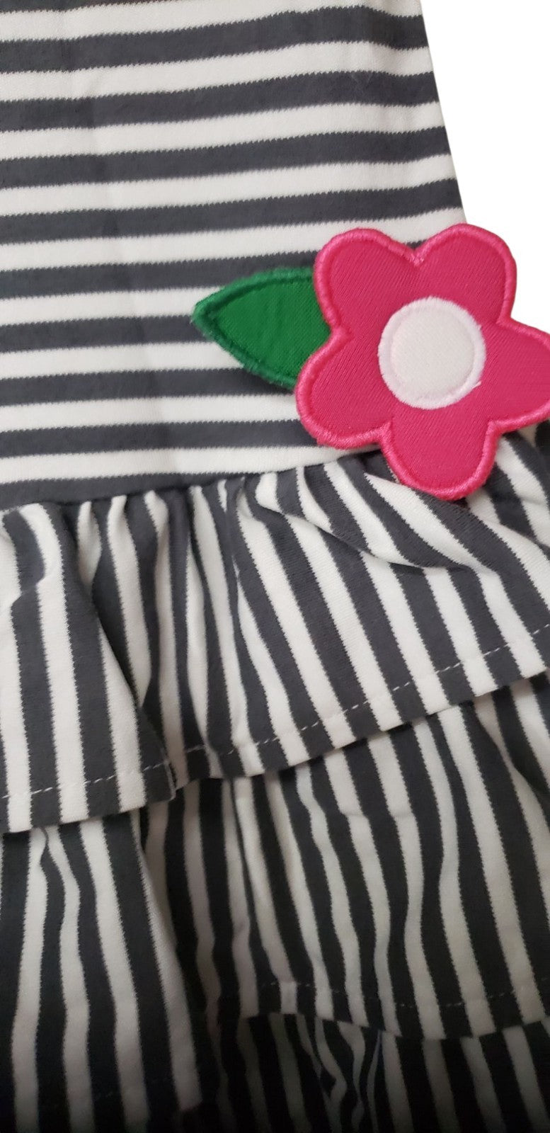 Florence Eiseman Girls Flowers Dark Grey&White Stripped Long Sleeve Dress  Sze6